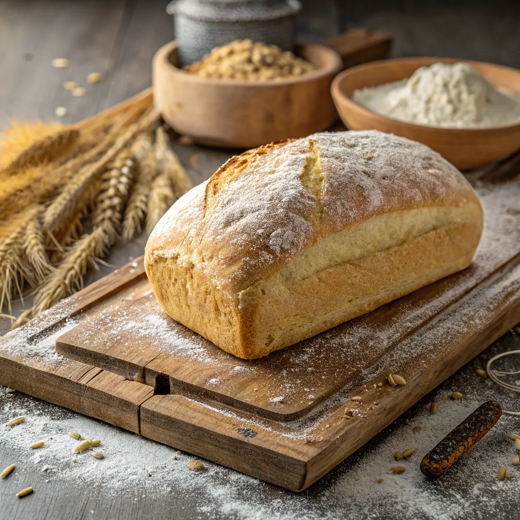 Freshly baked artisan bread on a wooden board