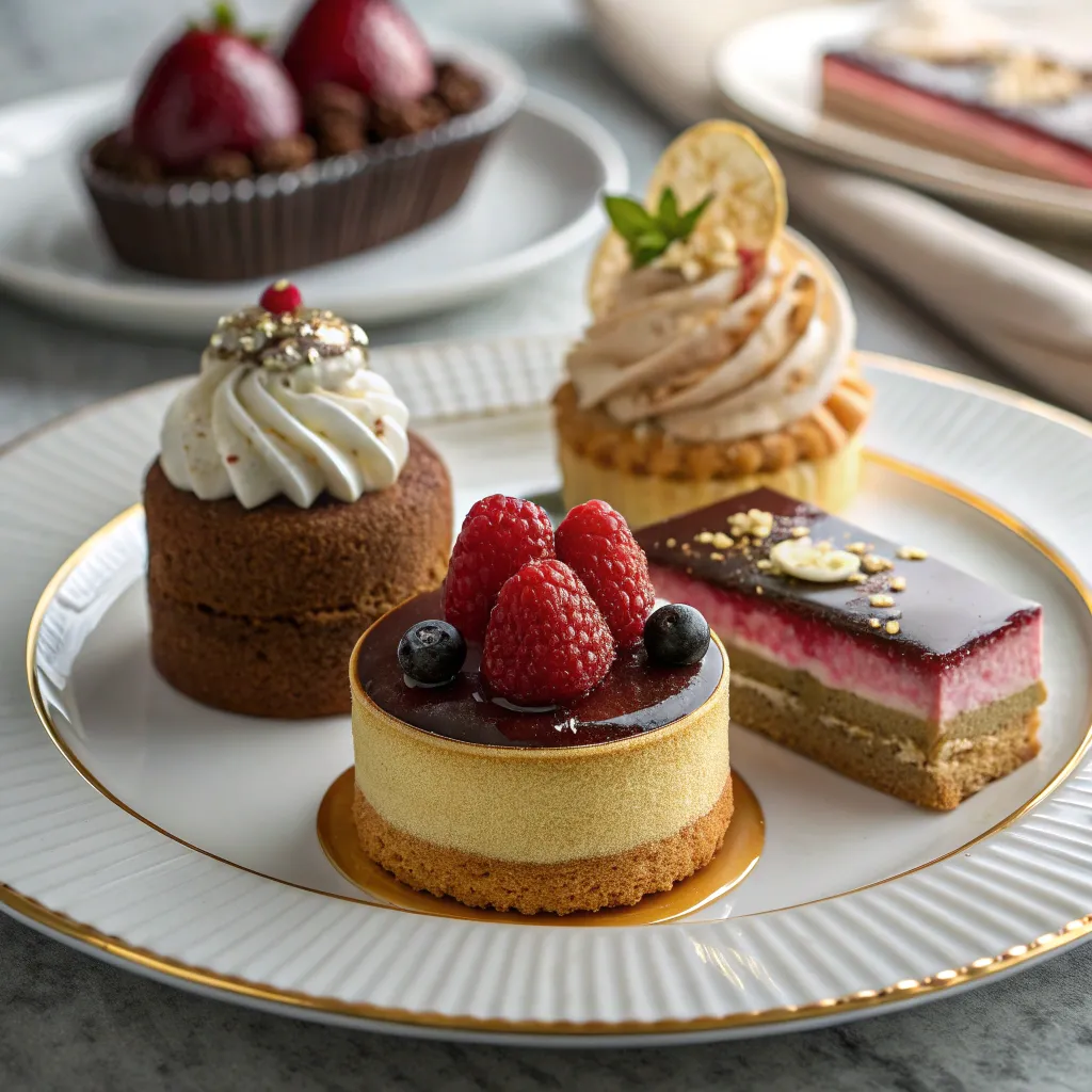 Exquisite desserts beautifully presented on a plate
